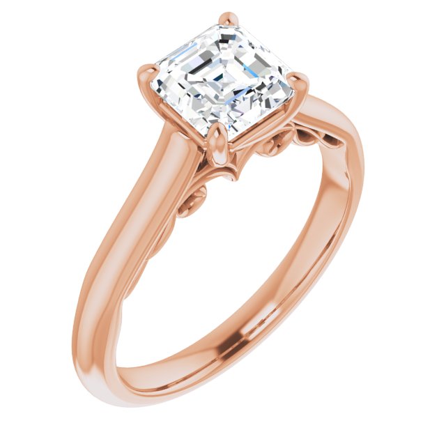 10K Rose Gold Customizable Asscher Cut Cathedral Solitaire with Two-Tone Option Decorative Trellis 'Down Under'