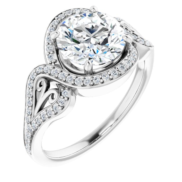 Cubic Zirconia Engagement Ring- The Alexis Rose (Customizable Round Cut Design with Bypass Halo and Split-Shared Prong Band)