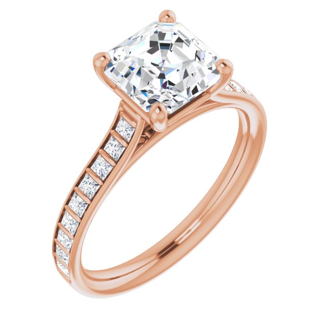 Cubic Zirconia Engagement Ring- The Gloria (Customizable Asscher Cut Style with Princess Channel Bar Setting)