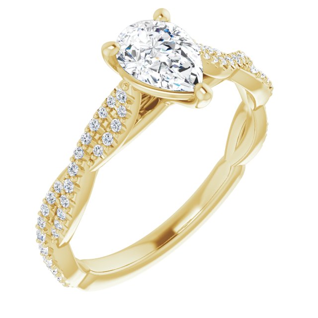 10K Yellow Gold Customizable Pear Cut Style with Thin and Twisted Micropavé Band