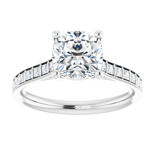 Cubic Zirconia Engagement Ring- The Gloria (Customizable Cushion Cut Style with Princess Channel Bar Setting)