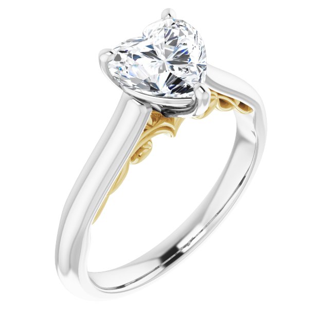 14K White & Yellow Gold Customizable Heart Cut Cathedral Solitaire with Two-Tone Option Decorative Trellis 'Down Under'