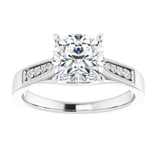 Cubic Zirconia Engagement Ring- The Ivana (Customizable 9-stone Vintage Design with Cushion Cut Center and Round Band Accents)