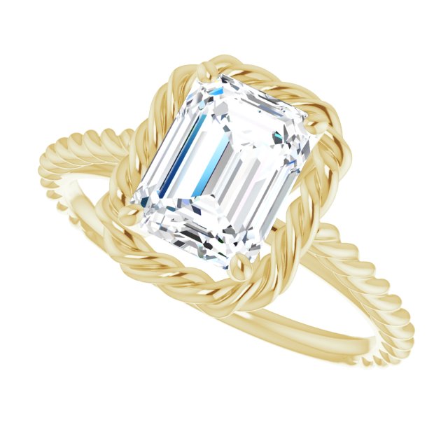 Cubic Zirconia Engagement Ring- The Carrington (Customizable Cathedral-set Radiant Cut Solitaire with Thin Rope-Twist Band)