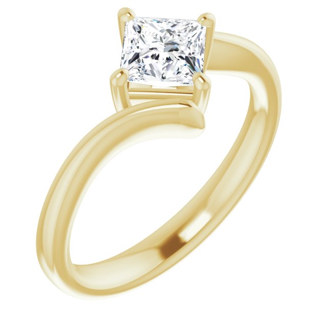 10K Yellow Gold Customizable Princess/Square Cut Solitaire with Thin, Bypass-style Band
