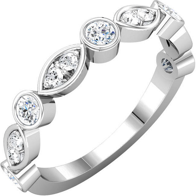 Cubic Zirconia Anniversary Ring Band, Style 121-823 (0.56 TCW Round Bezel Scallop)