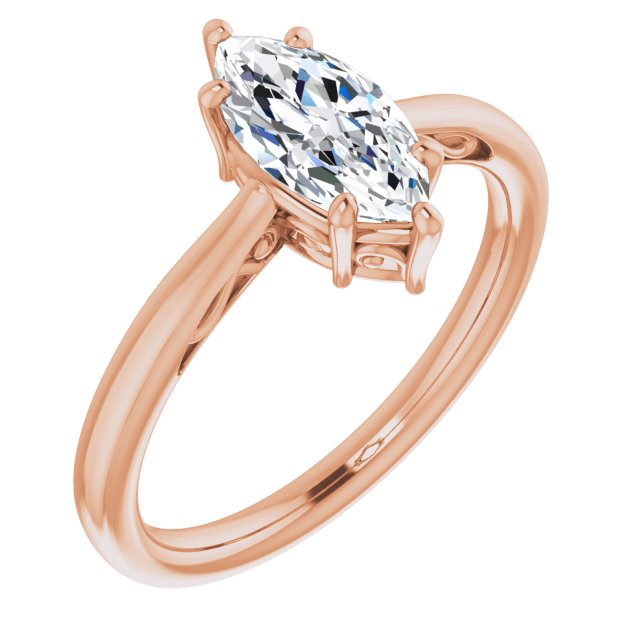 10K Rose Gold Customizable Marquise Cut Solitaire with 'Incomplete' Decorations