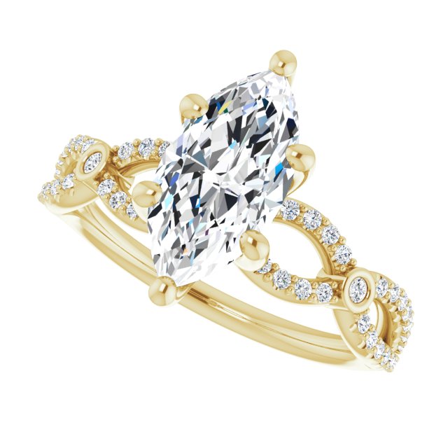 Cubic Zirconia Engagement Ring- The Aashi (Customizable Marquise Cut Design with Infinity-inspired Split Pavé Band and Bezel Peekaboo Accents)