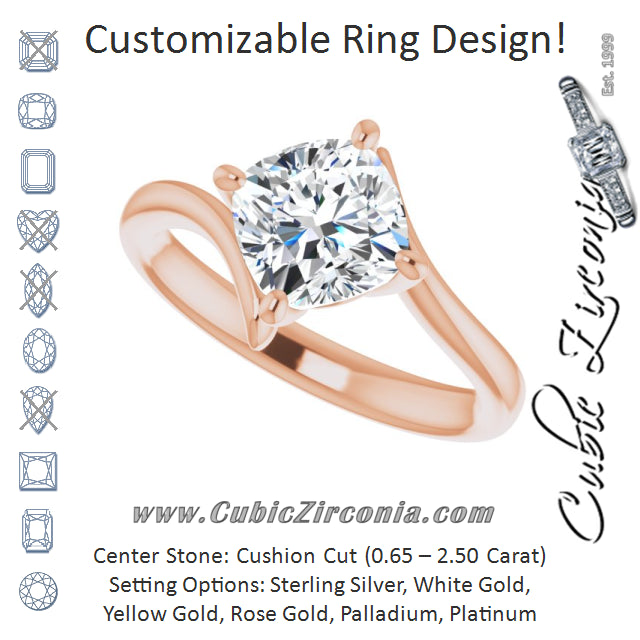 Cubic Zirconia Engagement Ring- The Alva (Customizable Cushion Cut Solitaire with Thin, Bypass-style Band)