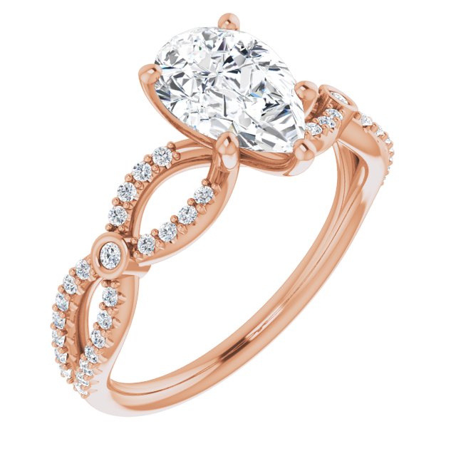 10K Rose Gold Customizable Pear Cut Design with Infinity-inspired Split Pavé Band and Bezel Peekaboo Accents