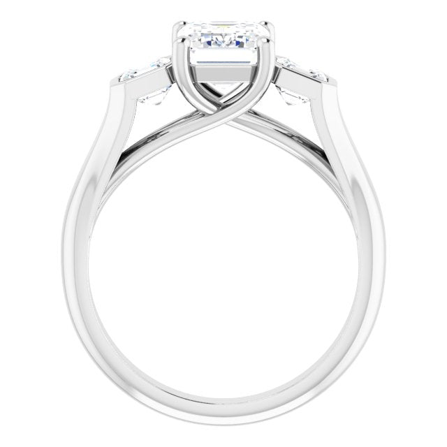 Cubic Zirconia Engagement Ring- The Alana Marie (Customizable 3-stone Cathedral Radiant Cut Design with Twin Asscher Cut Side Stones)