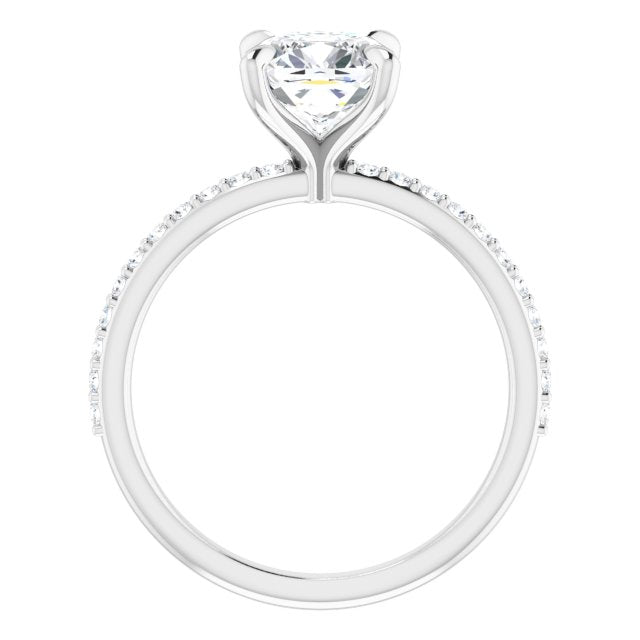 Cubic Zirconia Engagement Ring- The Geraldine Lea (Customizable Cushion Cut Style with Delicate Pavé Band)