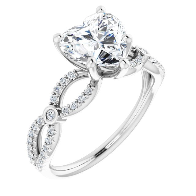 Cubic Zirconia Engagement Ring- The Aashi (Customizable Heart Cut Design with Infinity-inspired Split Pavé Band and Bezel Peekaboo Accents)
