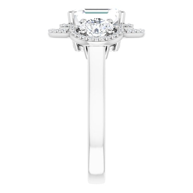 Cubic Zirconia Engagement Ring- The Fritzie (Customizable Cathedral-set Enhanced 3-stone Radiant Cut Design with Multidirectional Halo)