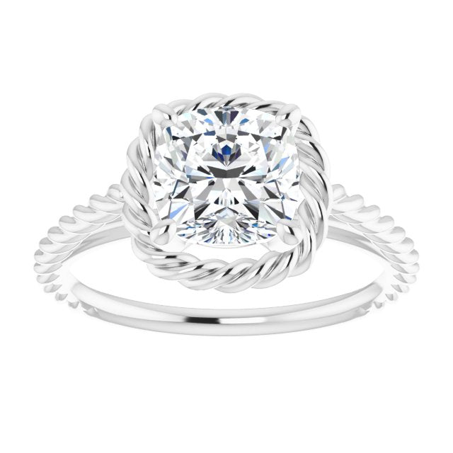 Cubic Zirconia Engagement Ring- The Carrington (Customizable Cathedral-set Cushion Cut Solitaire with Thin Rope-Twist Band)