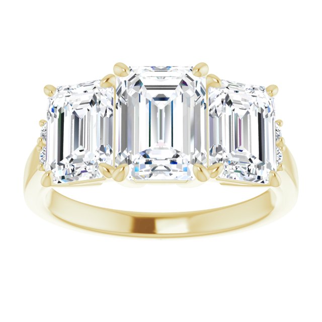 Cubic Zirconia Engagement Ring- The Skylah (Customizable Triple Emerald Cut Design with Quad Vertical-Oriented Round Accents)