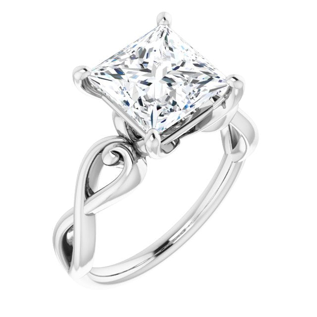 10K White Gold Customizable Princess/Square Cut Solitaire Design with Tapered Infinity-symbol Split-band