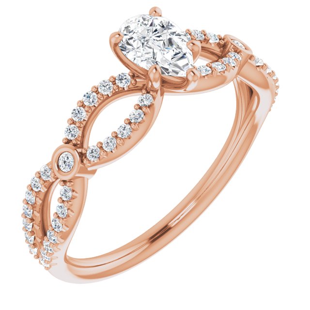 10K Rose Gold Customizable Pear Cut Design with Infinity-inspired Split Pavé Band and Bezel Peekaboo Accents