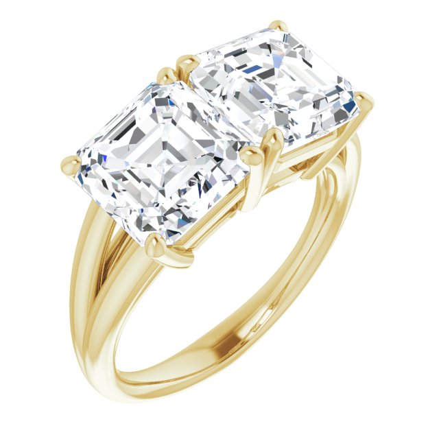 10K Yellow Gold Customizable Two-Stone Asscher Cut with Split Band