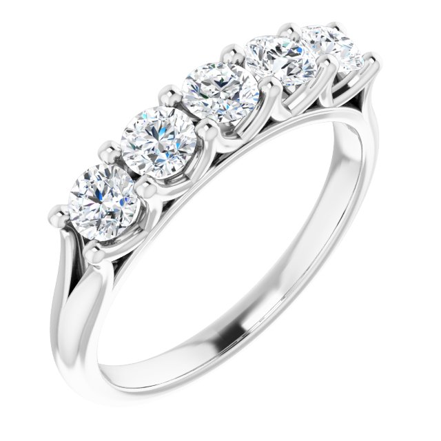 Cubic Zirconia Anniversary Ring Band, Style 123-390 (Five Stone Round Cut Shared Prong Scallop)
