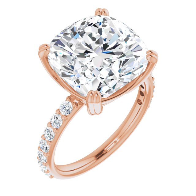 10K Rose Gold Customizable Cushion Cut Design with Large Round Cut 3/4 Band Accents