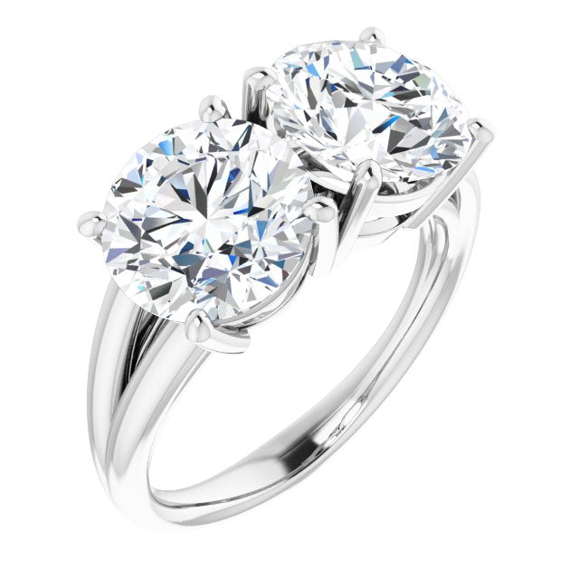14K White Gold Customizable Two-Stone Round Cut with Split Band