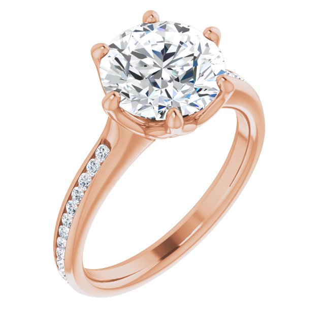 14K Rose Gold Customizable 6-prong Round Cut Design with Round Channel Accents