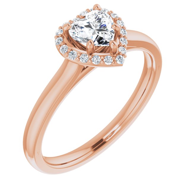 10K Rose Gold Customizable Halo-Styled Cathedral Heart Cut Design