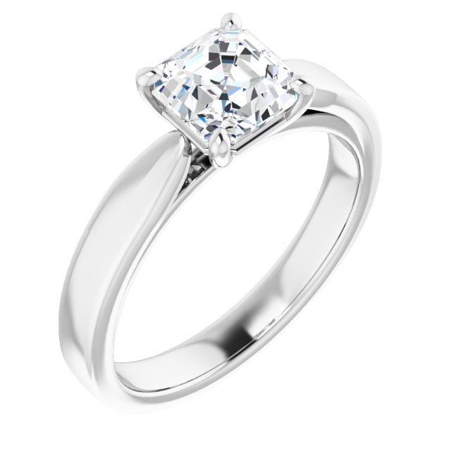 10K White Gold Customizable Asscher Cut Cathedral Solitaire with Wide Tapered Band