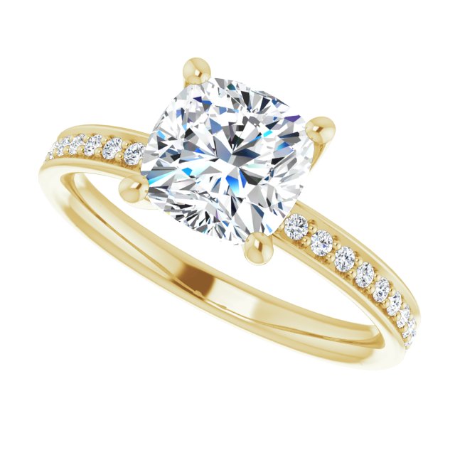 Cubic Zirconia Engagement Ring- The Helena (Customizable Classic Prong-set Cushion Cut Design with Shared Prong Band)