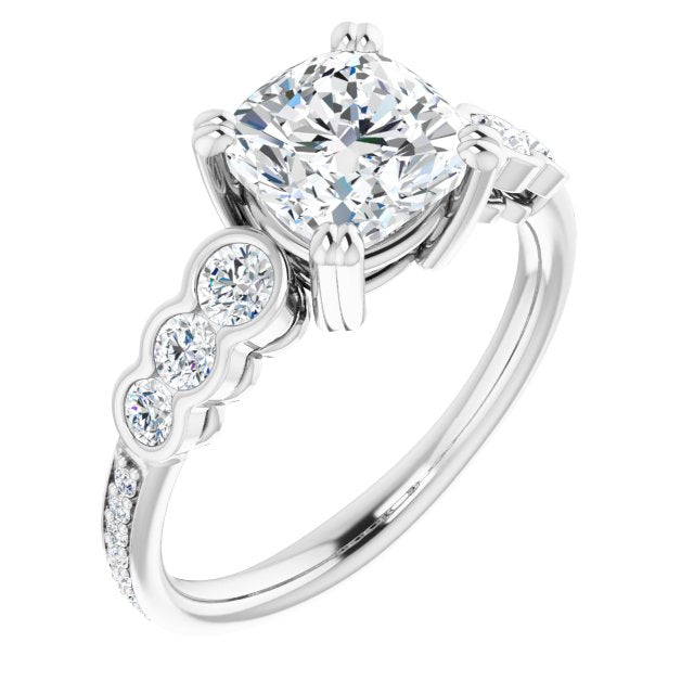 Cubic Zirconia Engagement Ring- The Jeanna (Customizable Cushion Cut 7-stone Style Enhanced with Bezel Accents and Shared Prong Band)
