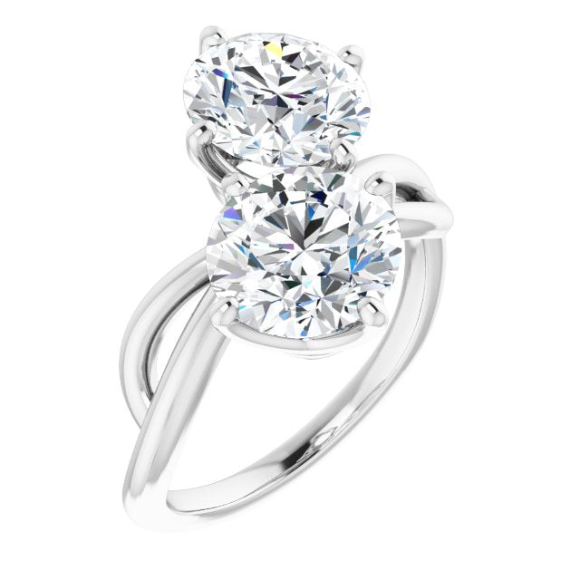 Cubic Zirconia Engagement Ring- The Chyna (Customizable 2-stone Round Cut Artisan Style with Wide, Infinity-inspired Split Band)