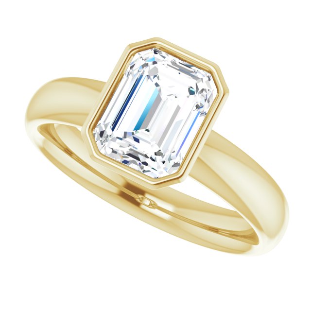 Cubic Zirconia Engagement Ring- The Jenny (Customizable Bezel-set Emerald Cut Solitaire with Wide Band)
