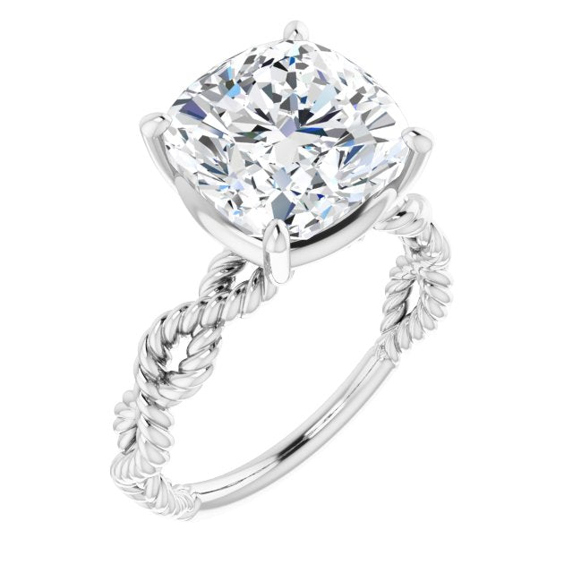 10K White Gold Customizable Cushion Cut Solitaire with Infinity-inspired Twisting-Rope Split Band