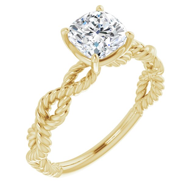 10K Yellow Gold Customizable Cushion Cut Solitaire with Infinity-inspired Twisting-Rope Split Band