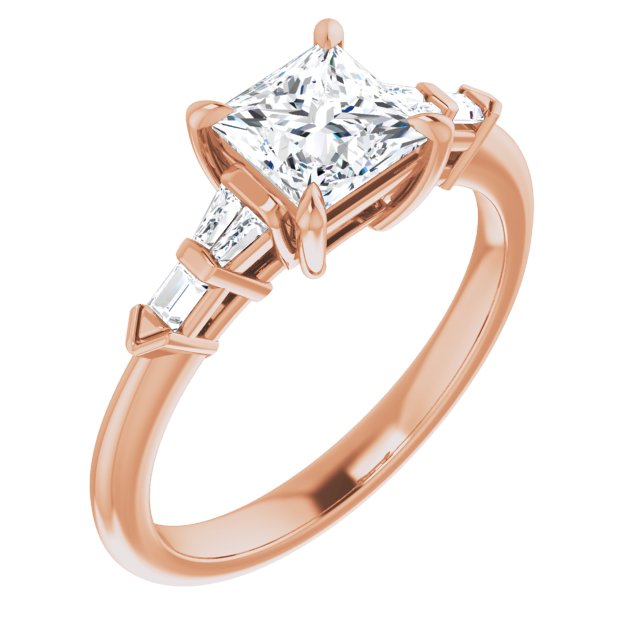 10K Rose Gold Customizable 7-stone Design with Princess/Square Cut Center and Baguette Accents