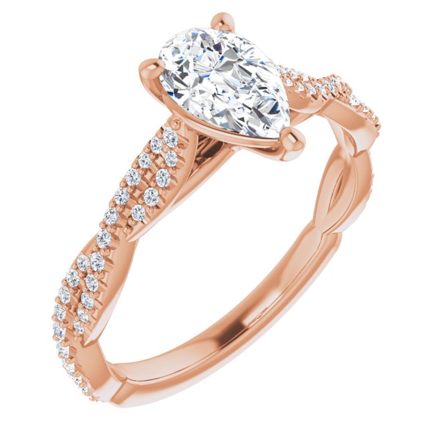 10K Rose Gold Customizable Pear Cut Style with Thin and Twisted Micropavé Band