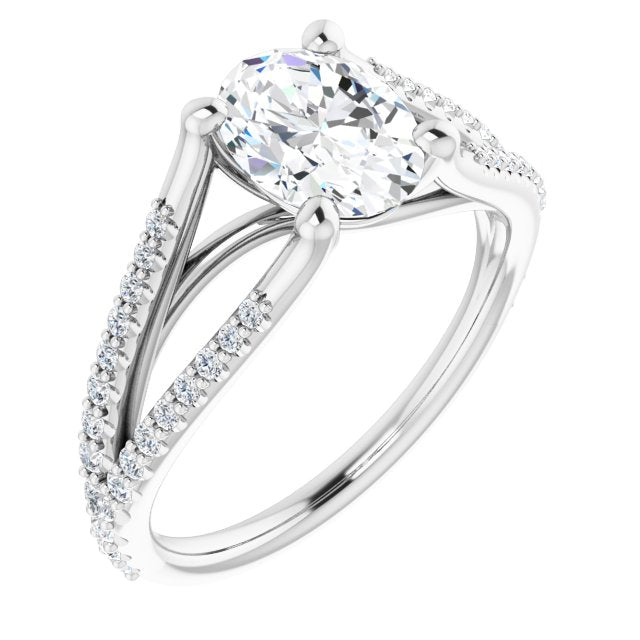 Cubic Zirconia Engagement Ring- The Addison (Customizable Cathedral-raised Oval Cut Center with Exquisite Accented Split-band)