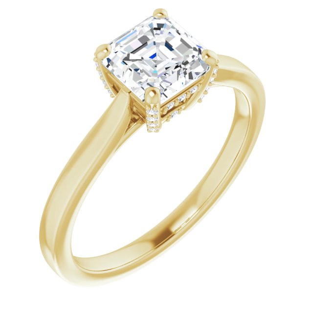 10K Yellow Gold Customizable Cathedral-Raised Asscher Cut Style with Prong Accents Enhancement