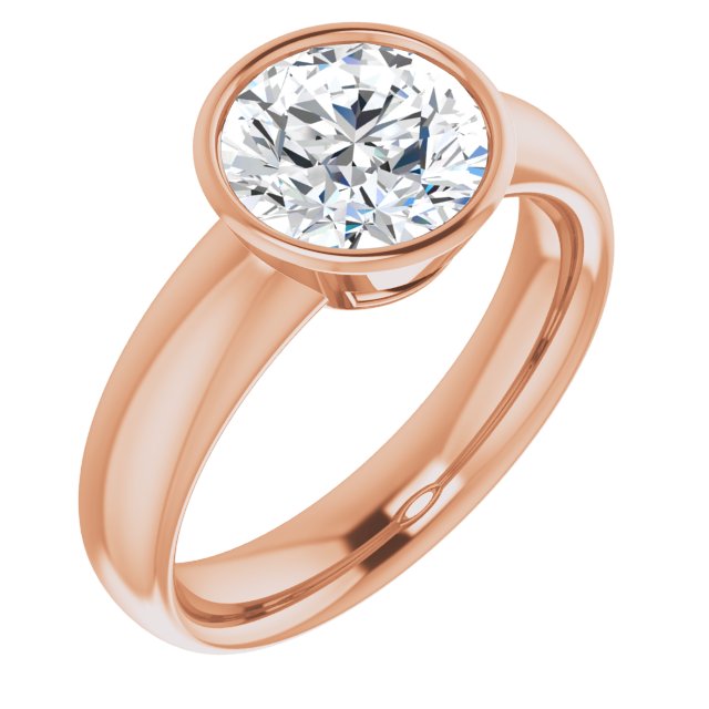 14K Rose Gold Customizable Bezel-set Round Cut Solitaire with Wide Band