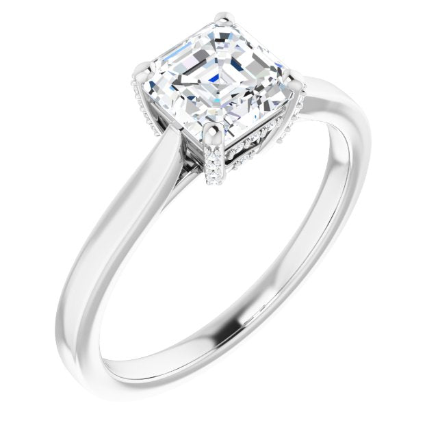 10K White Gold Customizable Cathedral-Raised Asscher Cut Style with Prong Accents Enhancement