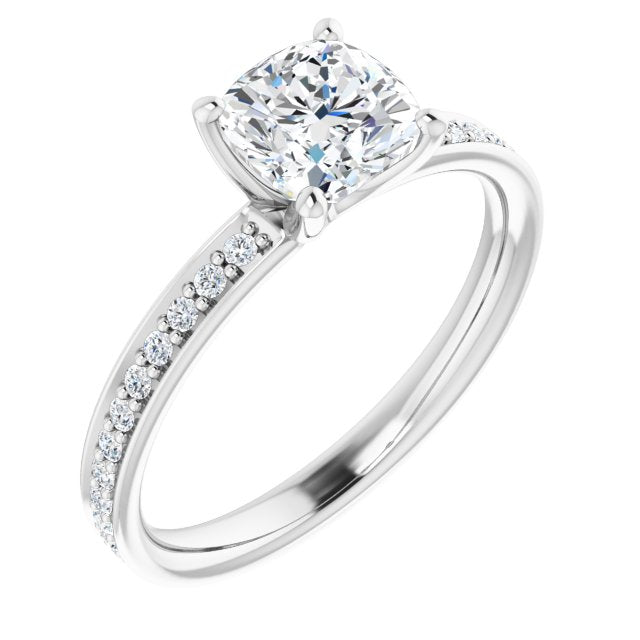 10K White Gold Customizable Classic Prong-set Cushion Cut Design with Shared Prong Band