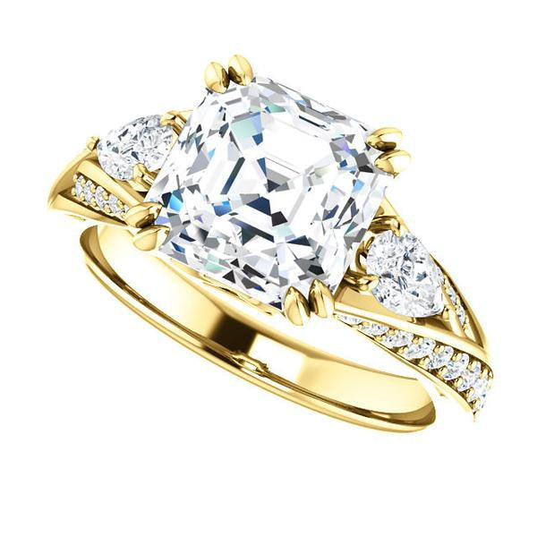 CZ Wedding Set, featuring The Jackie engagement ring (Customizable Asscher Center with Flanking Pear Accents and Pavé Band)