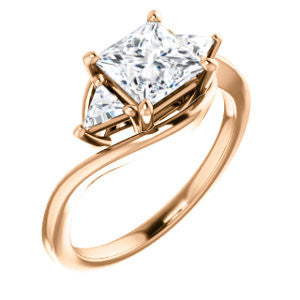 Cubic Zirconia Engagement Ring- The Sophie (Customizable 3-stone Twisting Bypass Style with Princess Cut Center and Triangle Accents)