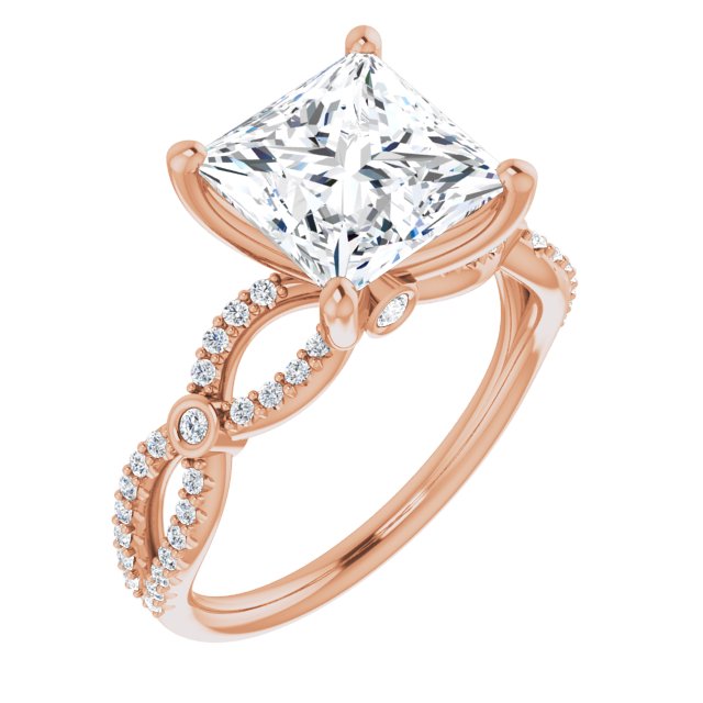10K Rose Gold Customizable Princess/Square Cut Design with Infinity-inspired Split Pavé Band and Bezel Peekaboo Accents