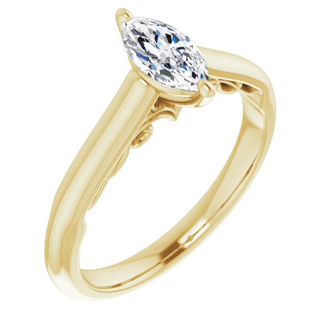10K Yellow Gold Customizable Marquise Cut Cathedral Solitaire with Two-Tone Option Decorative Trellis 'Down Under'