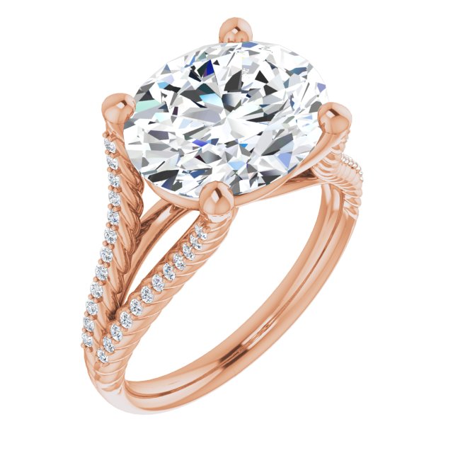 10K Rose Gold Customizable Oval Cut Style with Split Band and Rope-Pavé