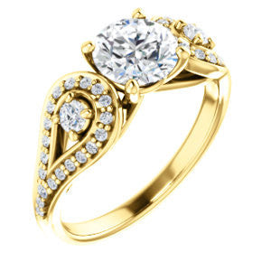 CZ Wedding Set, featuring The Tonya Laverne engagement ring (Customizable Round Cut Design with Winged Split-Pavé Band)
