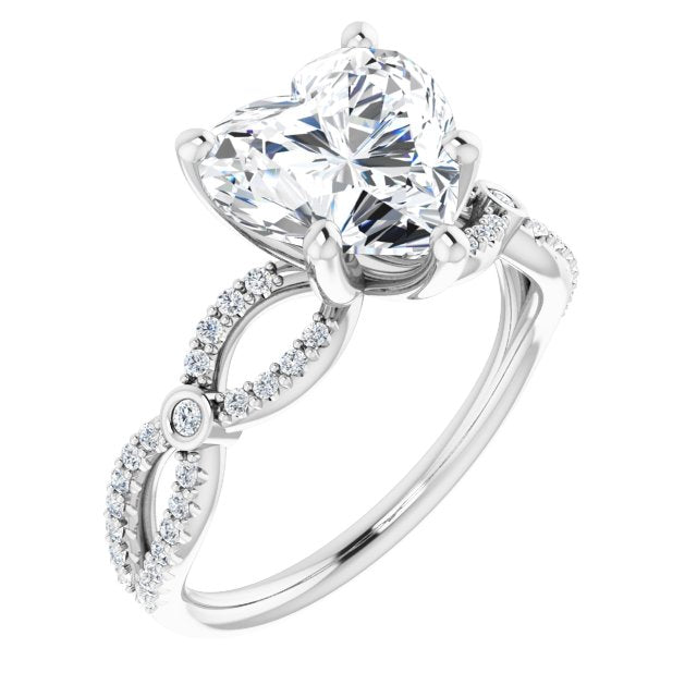 10K White Gold Customizable Heart Cut Design with Infinity-inspired Split Pavé Band and Bezel Peekaboo Accents