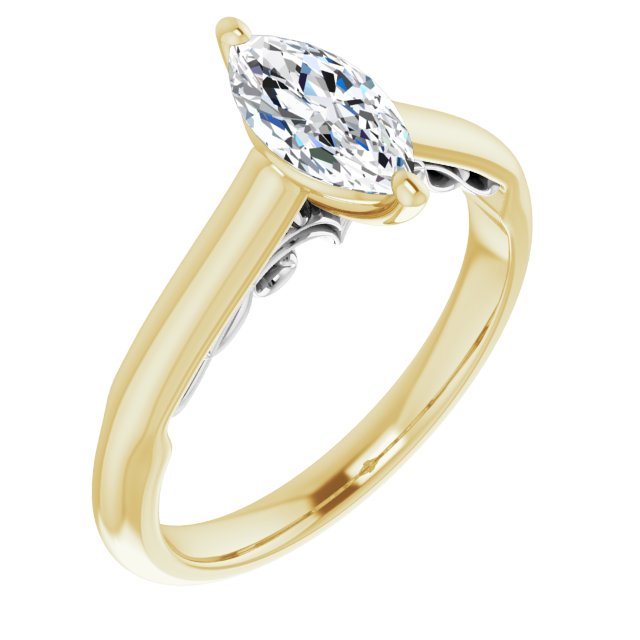 14K Yellow & White Gold Customizable Marquise Cut Cathedral Solitaire with Two-Tone Option Decorative Trellis 'Down Under'